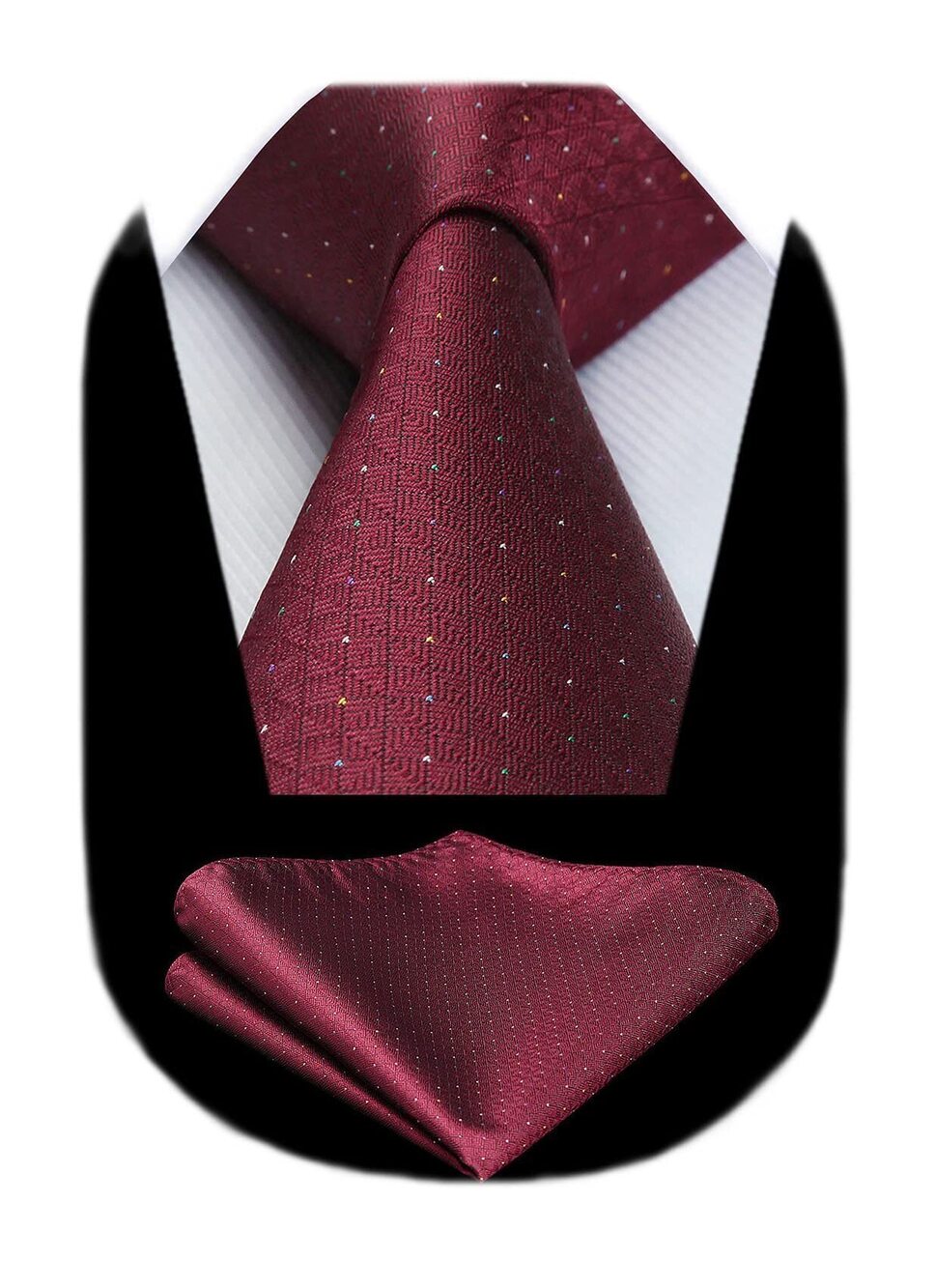5229 Burgundy Ties Wedding Maroon Tie and Pocket Square Set Wine Silk Polka